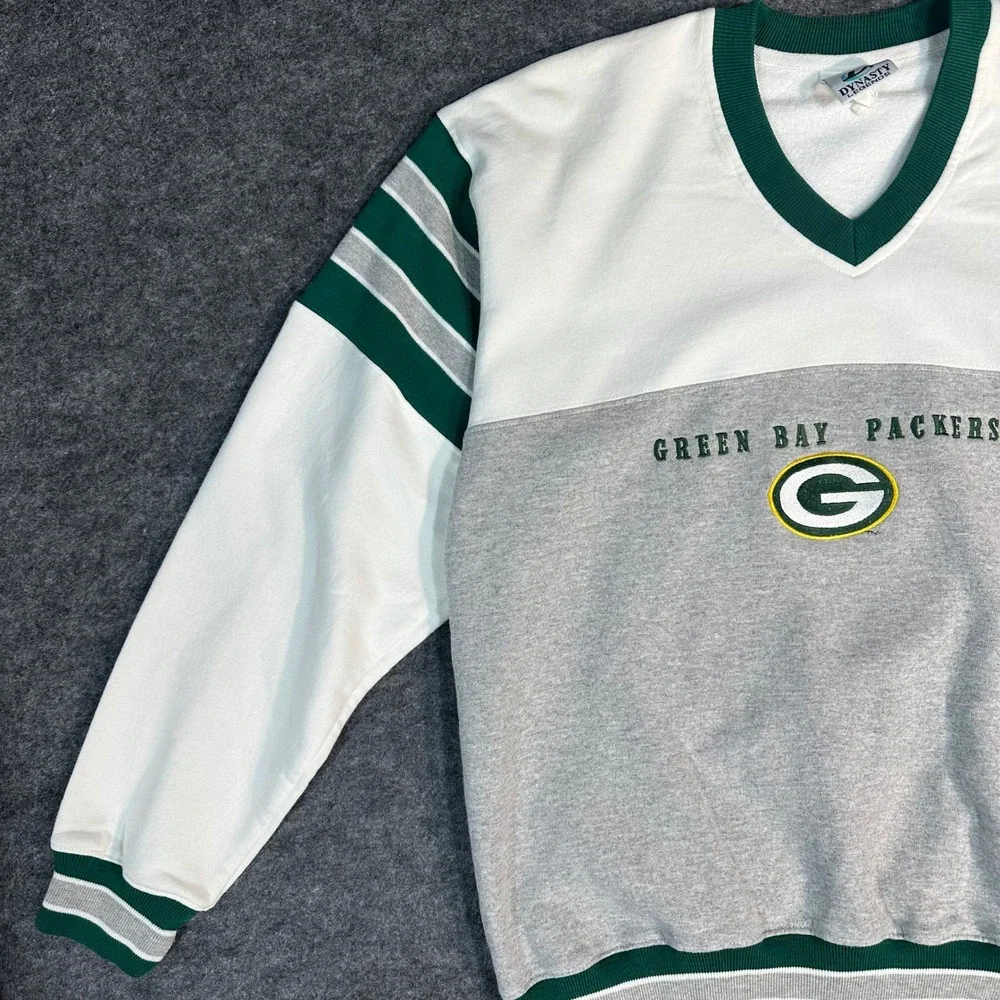 Vintage Dynasty Legends Green‎ Bay Packers V Neck Sweatshirt USA Made Mens Large